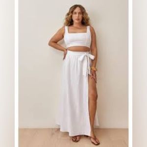 Reformation Palm Linen Two Piece in White, Size M